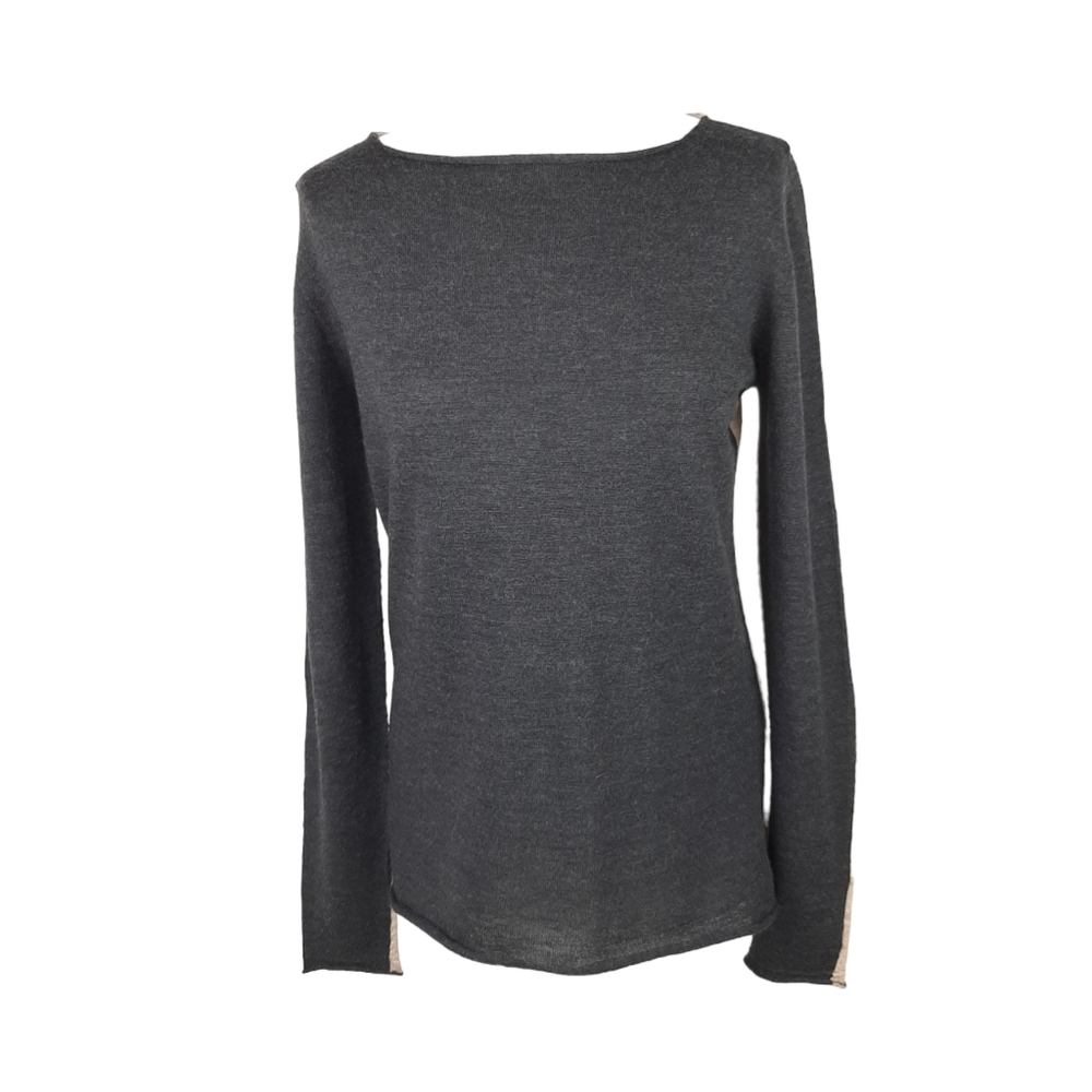 Celtic & Co Womens Fine Knit Merino Jumper Size Small Charcoal Beige Colourblock - Picture 2 of 15